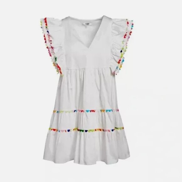 Crosby by Mollie Burch Holden White Tiered Mini Dress Rainbow Scalloped 8/10 - Picture 5 of 16